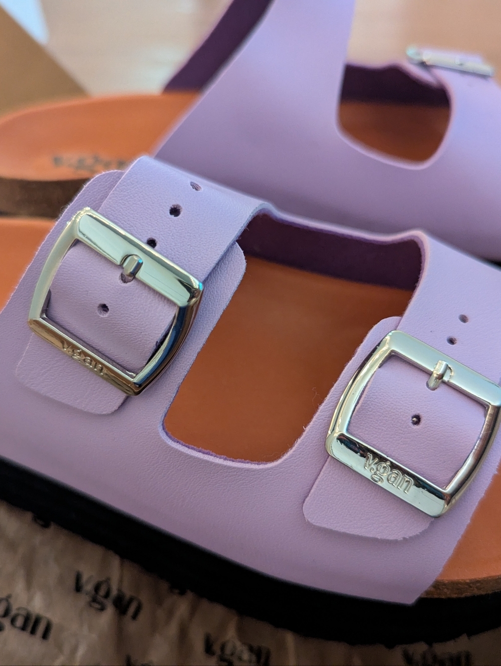 Lilac Vegan Buckle Platform Slide Sandals